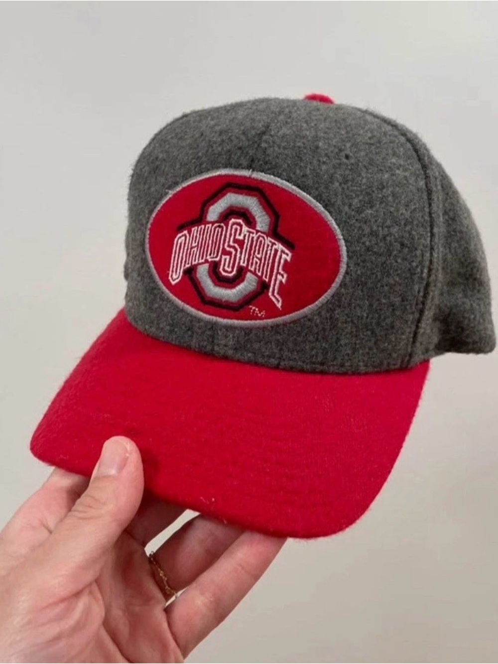 VTG Starter Ohio State Buckeyes Melton Wool Gray/Red Hook & Loop Hat Cap 90s